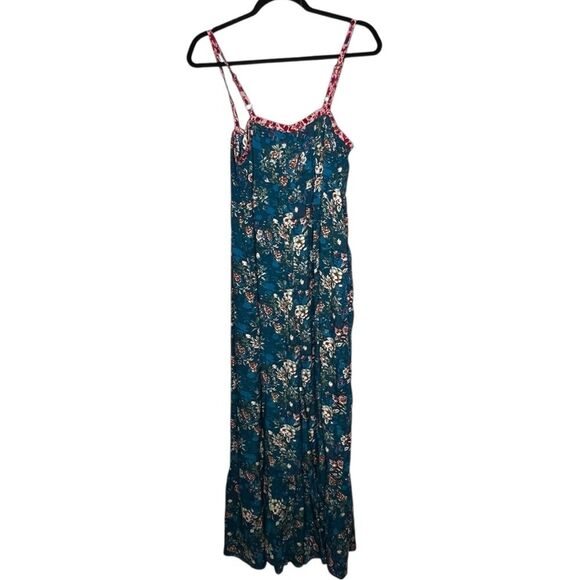 Natural Life NEW Stephanie Jumpsuit Turquoise Roses Floral Wide Leg Boho Size M - Picture 6 of 7